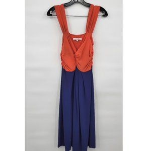 Piu & Piu Women Blue Colorblock V Neck Sleeveless Pleated Mini Dress Size 2